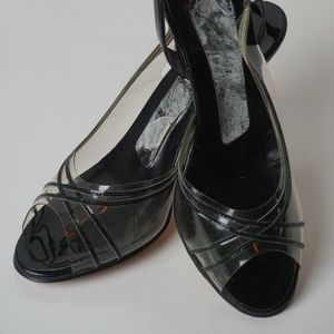 VTG 60s Stanley Philipson Slingbacks Black & Clear